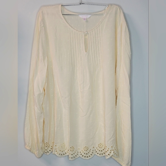 NWT Lauren Conrad Cream Beige Eyelet Key Hole Blouse Top Shirt Sz XL - Picture 1 of 7